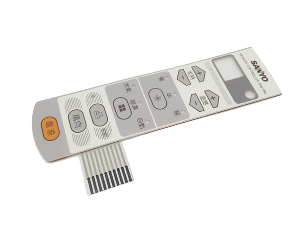 Membrane switch is an operating system that integrates key functions, indicators and dashboards. It consists of four parts: panel, upper circuit, isolation layer and lower circuit. When the film switch is pressed, the contacts of the upper circuit deform downward and make contact with the board of the lower circuit. After the finger is released, the upper circuit contact springs back, the circuit is disconnected, and the circuit triggers the signal. Membrane switch structure, beautiful appearance, good air tightness. It has the characteristics of long service life. Widely used in electronic communication, electronic measuring instruments, industrial control, automotive industry, intelligent toys, household appliances and other fields. The plastic substrate of 0.25mm and below is called film and is mainly used as the panel layer of film switch. Various indicative patterns and words are printed on the back, indicating the operation area corresponding to the open key position. Thickness selection should be based on the size of the panel and the button, thick material, tactile increase, slow response; Material is too thin, feel poor, rebound is not obvious. Thickness above 0.25mm is called sheet and is not suitable for 3d key forming. It can be used as an indicator panel for the keyless operation area and as a lining board for the film switch to improve its hardness.